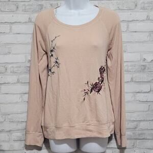 Poof! Embroidered Floral Peony Dogwood Pullover Sweater Womens Large
